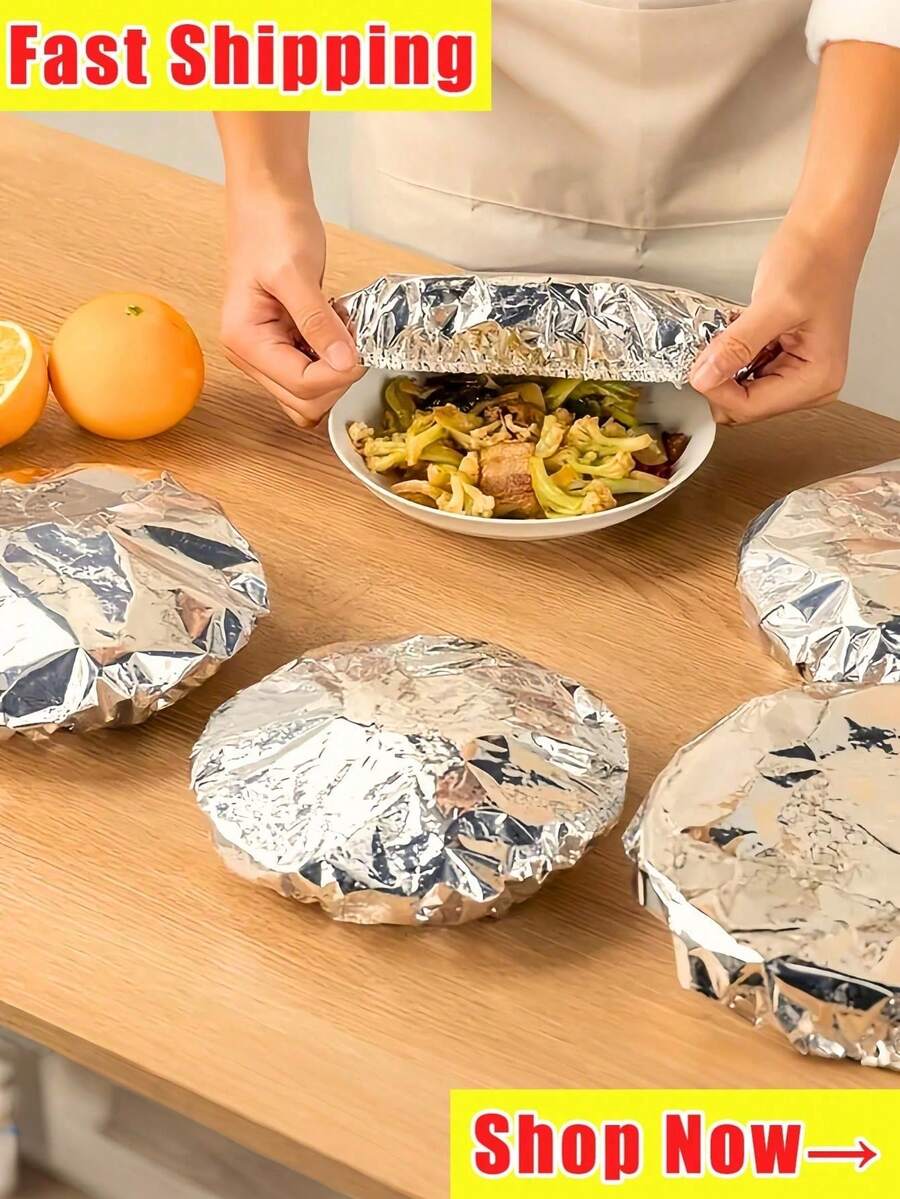 50/30/10pcs Reusable Aluminum Foil Elastic Food Covers - Refrigerator Food Covers, Aluminum Foil Food Covers, Kitchen Food Preservation Covers, Suitable For Bowls, Plates, Tableware, Heat Retention, Freshness Preservation, Dust-Proof