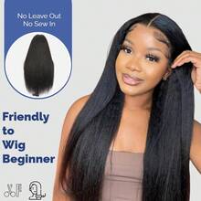 V-Part Yaki Straight Human Hair Wig, No Leave-Out, Glue-Free Upgraded Women's Wig, Yaki Straight V-Part Clip-In Half Wig, 180% Density, 16 Inch, Suitable For Wig Beginners - Natural Black - View 4