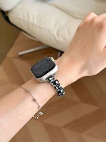 1pc Black Polka Dot Cute Elastic Hair Band Watch Strap Compatible With Apple Watch 38/40/41/42/44/45/46/49mm/S11-42mm/SE/11/10/9/8/7/6/5/4/3/2/1 Series, Women's Summer Hair Band, Cute Wristband, Suitable For Daily Casual Wear, Not Suitable For Sports, Smart Watch Accessories, Y2K - Black - View 7