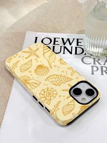 1pc Energetic Girl Style Line Drawing Ocean Shell Vacation Pattern Glossy 2-In-1 Film Full Coverage Hard Phone Case Compatible With Samsung/ 11/12/13/14/15/16/17 Pro Max - Multicolor - View 3