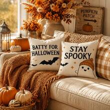 4 Stücke Halloween Kissenbezüge, Cartoon Geister Muster quadratische Kissenbezüge für Sofa, Couch, Schlafzimmer – festliche Herbst Dekoration für Zuhause - Verschiedenfarbig - Übersicht 8
