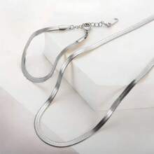 2Pcs High-Quality Hypoallergenic Stainless Steel Women's Choker Necklace & Bracelet Set, KC Gold Plated Anti-Fade, Minimalist Flat Snake Chain, Comfortable & Versatile, Simple & Elegant, Suitable For Daily Wear Or Party, High-Quality Fashion Women's Jewelry Accessories, Perfect Gift For Anniversary, Valentine's Day, Best Gift For Women - Multicolor - View 3