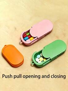 Portable Pill Box With Keychain, Portable Slide-Out Small Pill Box With Heart Pattern, Pill Storage Box For Office Workers, Travel Medicine Storage Box, Pocket Pill Box, Compact Small Pill Box, Daily Pill Storage Container, Waterproof Pill Box With Keychain Chain, Home Essential, Suitable For Work, Travel, School - Multicolor - View 8