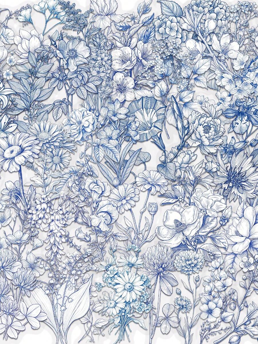 50pcs Blue And White Floral Patterns Flower Stickers / For Skating And Cycling / Luggage / Diary Notebooks / Phone Cases / Fridge Guitar Skateboard Decoration / Valentine's Day Limited Edition And Other Holidays Perfect Gift - 1 Set - View 1