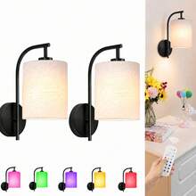 2pcs Battery Powered Wall Lights, Gold/Black Rechargeable Wireless Wall Sconce With Remote Control, 12 Color RGB Light And Timer Function, Dimmable Indoor Wall Lamp - 2pcs - View 2
