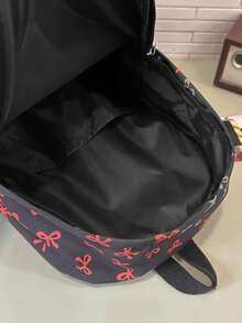 Mochila escolar clásica para estudiantes, estampado de lazos, correas ajustables ligeras, gran capacidad, mochila de viaje diario escolar con estética linda para niñas y mujeres - Negro - Ver 5