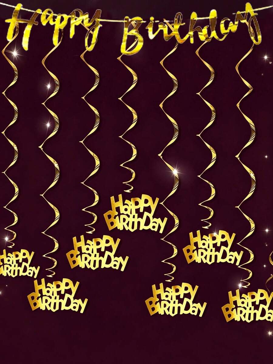 金色與黑色閃亮生日快樂橫幅,生日派對裝飾,生日快樂螺旋吊飾,金色與黑色生日快樂派對裝飾套組,適用於生日派對裝飾、生日禮物、嬰兒洗禮派對裝飾用品 - 彩色 - 查看 1