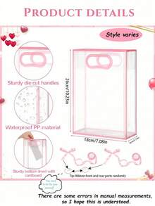 5pcs Transparent Gift Bags With Pink Trim And Satin Bow, Reusable Clear PVC Tote Bags, Suitable For Wedding, Bridal Shower, Birthday Gift Packaging, Elegant Gift Packaging, Suitable For Boutique Flower Display, 1pc - Multiple Styles - View 5