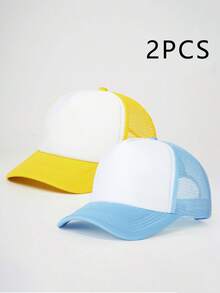 2 piezas Gorras de béisbol casuales de malla transpirable con bloques de color para mujer, protección solar para exteriores, sombreros casuales adecuados para viajes, playa, vacaciones, estilo versátil Y2K, sombreros de sol unisex, sombreros para jóvenes - Multicolor - Ver 17