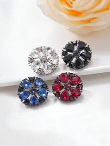 4pcs/Set Diamond Encrusted Hollow Floral Metal Buttons, Elegant Decor For Wedding Dress, Coat, Sweater, Blazer, DIY Craft, Jewelry Box, Handbag - Multicolor - View 14