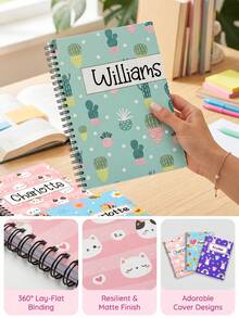 1pc Custom Name Spiral Notebook For Back To School, Personalized Cute Cartoon School Supplies, Back To School Study Notepad Gift For Classroom Writing Stationery Gift - Multicolor - View 2