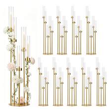 10Pcs 5 Arm Gold Candelabra Table Centerpiece,Gold 39.4inch Tall Floor Candelabra Candle Holder With Acrylic Lampshade For Wedding Table Birthday Party Mother's Day Gift Home Decoration - 金(10件) - 查看 5