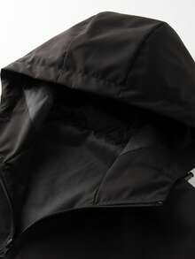 Men's Jacket, Suitable For Spring And Autumn, With Hood; Fashion Casual Jacket, Made Of Windproof And Wear-Resistant Fabric; Waist With Letter Logo, Side With Zipper Pockets; Perfect For Work, Outdoor Activities And Daily Wear - Black - View 3