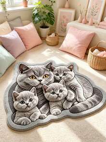 1pc Cat Family Pattern Doormat, Bathroom Mat, Bathroom Rug, Door Mat, Small Rug, Carpet, Floor Mat, Home Decor, Area Rug, Outdoor Mat, Home Decor, Area Carpet, Bedroom Rug, Washable Carpet - Multicolor - View 5