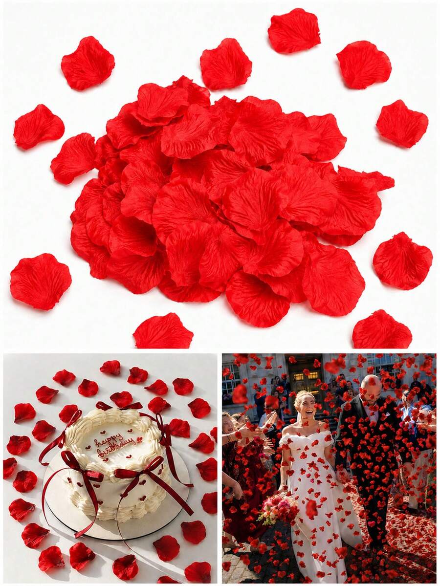 300/600pcs Artificial Silk Red Rose Petals, Wedding Aisle Flower Petals, Room Decor, Birthday Decor, Wedding Decor - Red - View 1