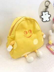 6pcs/1pc Cartoon Cheese Print Women's Canvas Backpack, Soft Thickened Canvas Material Large Capacity Casual Daily Use Bag, Adjustable Shoulder Strap Lightweight Student School Bag, Suitable For Teen Girls Junior High And High School Students Spring And Autumn Daily Outdoor Travel School - Multiple Styles - View 11