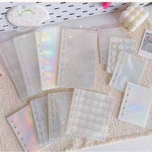 30 piezas de páginas interiores transparentes holográficas en tamaño A6, insertos de planificador, recargas de libro de pegatinas, álbum de pegatinas DIY, con patrones de IDOLME, estrella, corazón, arcoíris, fragmentos de vidrio de fuegos artificiales, material de PP transparente, páginas de pegatinas extraíbles, adecuado para álbum de fotos, almacenamiento de tarjetas de ídolos, scrapbook, planificador DIY, planificador de presupuesto, planificador de tiempo, cuaderno, diario, útiles escolares - Páginas interiores impresas con láser - Ver 3