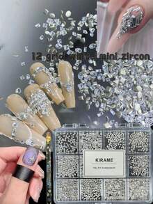 KIRAME 1200顆平底水鑽，高品質超亮美甲寶石套組，含1件點花工具，1-5mm亮面美甲水晶，適合DIY居家美甲、美甲沙龍、美甲供應商、美甲用品，夏季與旅行美甲，節日禮物美甲飾品 - 白色 - 查看 4