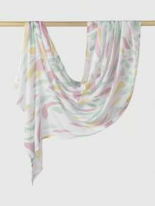 1 pieza Bufanda larga de mujer con estampado digital ancho de sombra floral minimalista, estilo elegante y casual, estilo envolvente largo, adecuada para bata y uso diario - Blanco - Ver 4
