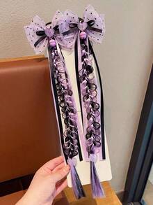 2件組女孩可愛蝴蝶髮接髮編髮髮圈橡皮筋馬尾泡泡辮髮繩 - 彩色 - 查看 8