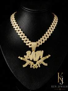 European & American Hip Hop Full Rhinestone Cuban Chain Necklace For Men, BABY Letter Pendant, Street Style Gun-Shaped Pendant, High-End Hip Hop Style Gift - Double Gun Baby - View 3