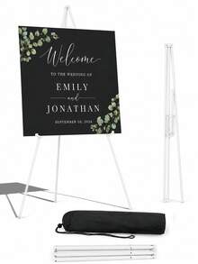 1pc Foldable Portable Tripod Display Stand, Adjustable White Metal Art Display Rack, Suitable For Wedding Signs, Posters, Paintings, Ceremony Advertising Display And Birthday Banner Decoration - Multicolor - View 4