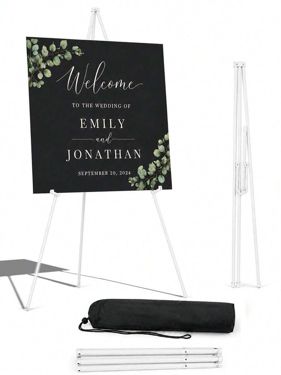 1pc Foldable Portable Tripod Display Stand, Adjustable White Metal Art Display Rack, Suitable For Wedding Signs, Posters, Paintings, Ceremony Advertising Display And Birthday Banner Decoration - Multicolor - View 1