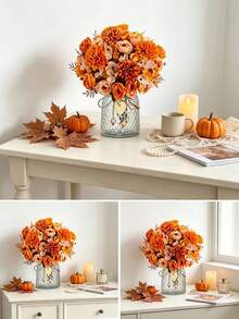 1 pieza Bola de rosa artificial con crisantemo, adecuada para decoración del hogar, decoración de fiestas, decoración de bodas, centro de mesa, decoración de la sala de estar, decoración de otoño, Día de San Valentín, Halloween, regalo de cumpleaños, ceremonia de graduación y otras ocasiones - naranja - Ver 6