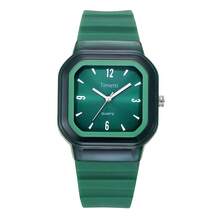 1pc Women's Casual Affordable Square Minimalist Silicone Strap Quartz Wrist Watch Suitable For Daily Wear - Green - View 7