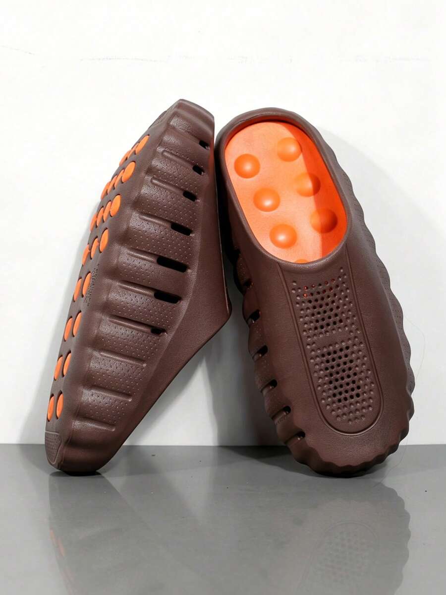 Outdoor Breathable High-Quality Women's Clogs, Outdoor Non-Slip Women's Sandals, Lightweight Breathable Women's Beach Shoes, Soft Comfortable Garden Shoes, Thick Sole Wear-Resistant Women's Casual Shoes, Plus Size 36-47 Women's Shoes (Hand-Painted Sole, Asymmetrical Pattern) - Brown - View 1