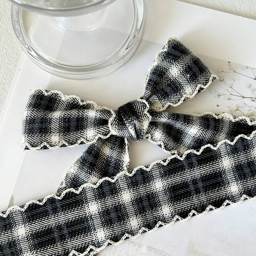 2 Yards Classic Plaid Wavy Trim Ribbon, Floral Bouquet Decorative Satin Ribbon, Suitable For Handmade Bouquets, Gift Wrapping, Party Decor, Floral Design, Gift Ribbon, Event Decoration, Floral Ribbon - 1pc Black - View 1