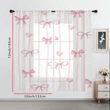 2pcs Sweet Style Transparent Curtains, Pink Bow Pattern, Soft Light, Privacy Protection, Rod Pocket Design Suitable For All Seasons, Multi-Functional Home Decor, Machine Washable, Polyester Material, Add Romantic Atmosphere To Bedroom, Living Room And Study, No Tiebacks - Multicolor - View 13