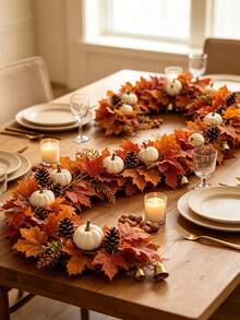 Pumpkin Maple Leaf & Berries Fall Garland - Fall Decor For Home, Mantle, Fireplace, Thanksgiving & Halloween Autumn Decorations - Multicolor - View 4