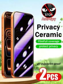 XINHONGYU 2pcs Full Screen Ceramic Purple Light Matte Anti-Peeping Screen Protector, Anti-Blue Light Eye Protection, Edge Protection, Scratch Resistant, Easy Installation, Bubble-Free, Compatible With Apple 17 Pro Max/17 Air/16 Pro Max/16 Plus/15 Pro Max/14/13/12/11/XS/XR All Models - 2pcs - View 1