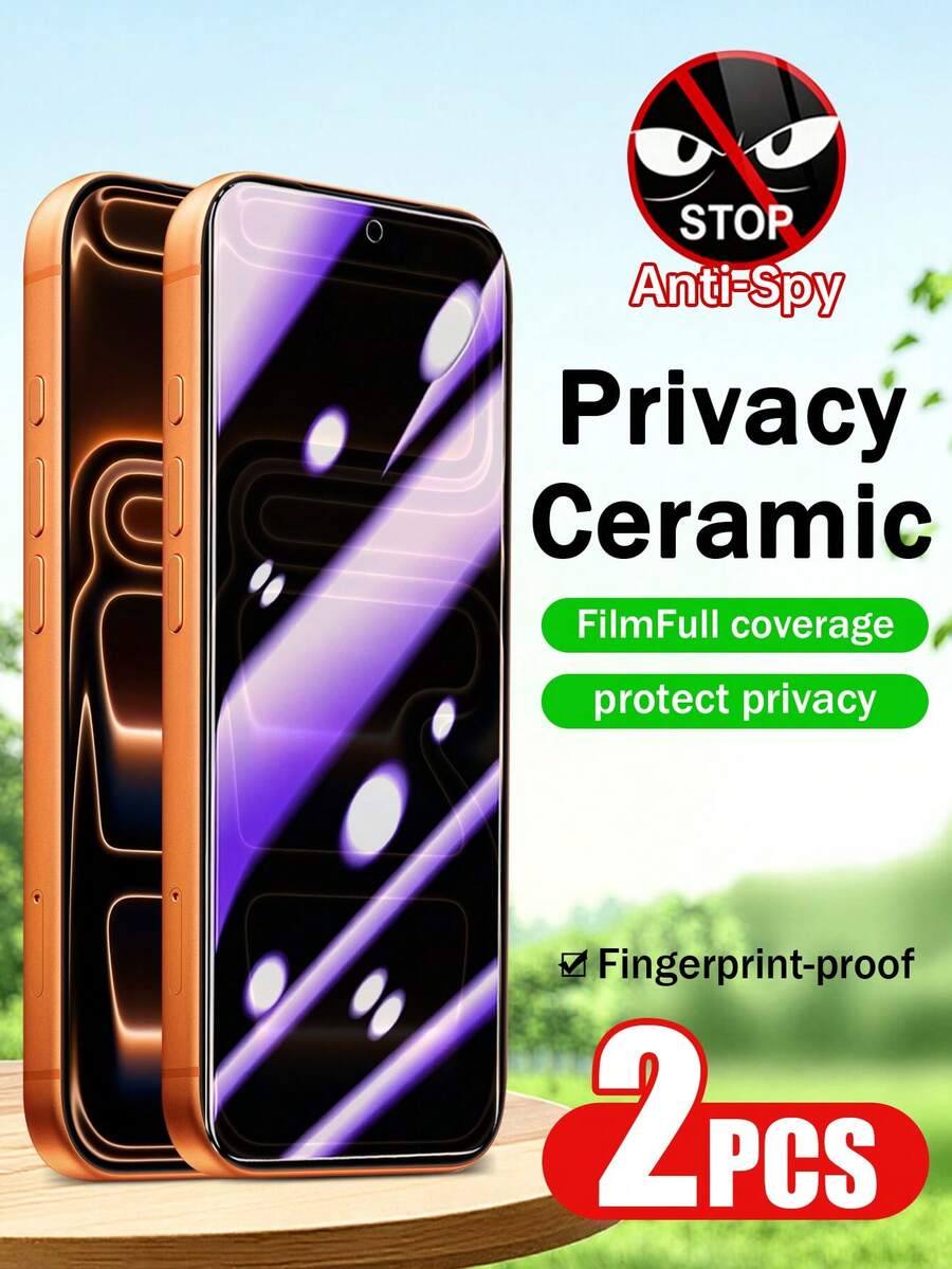 XINHONGYU 2pcs Full Screen Ceramic Purple Light Matte Anti-Peeping Screen Protector, Anti-Blue Light Eye Protection, Edge Protection, Scratch Resistant, Easy Installation, Bubble-Free, Compatible With Apple 17 Pro Max/17 Air/16 Pro Max/16 Plus/15 Pro Max/14/13/12/11/XS/XR All Models - 2pcs - View 1