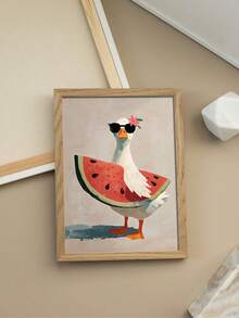 1 pieza Arte decorativo con temática de verano: Arte de pared de dibujos animados que presenta un ganso blanco sosteniendo una rebanada gigante de sandía - Perfecto para habitaciones de niños, comedores, cocinas, dormitorios, bed and breakfasts y decoración de paredes; sin marco - Animal A - Ver 7