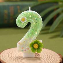Green Daisy Floral Number Birthday Candle 1PC, Ins Fresh Style Smokeless Cake Topper Decor, For Baby 1st Birthday, Full Moon Party, Boy Girl Milestone, Wedding, Anniversary, Valentine's Day Dessert Table Supplies - View 6