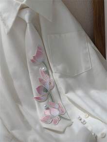 1件中式刺繡荷花領帶，女款與男款領帶，荷花刺繡領帶，刺繡荷花珍珠領帶，女性禮物，生日禮物，女性配件，海灘配件 - 彩色 - 查看 4