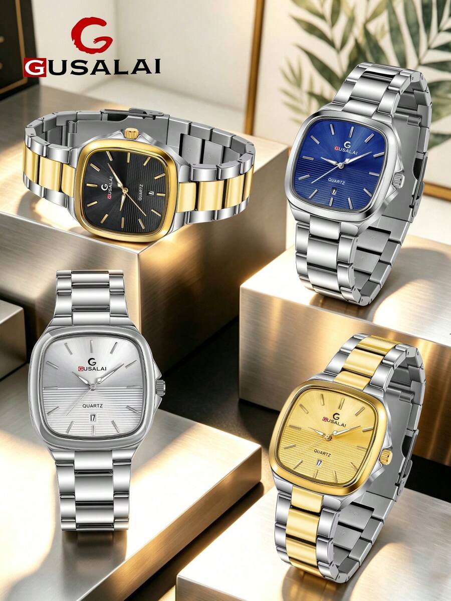 GUSALAI Men's Fashion Square Quartz Watch, Unisex, Multiple Colors Available, Suitable For Daily Wear, Valentine's Day Gift, Birthday Gift Choice - one-size - View 1