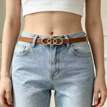 Light Luxury Three-Ring Women's PU Leather Thin Waist Belt, Seamless Delicate Soft PU Leather Belt, All-Season Casual Style Waist-Cinching Decorative Belt, 3 Colors Available - A - View 5