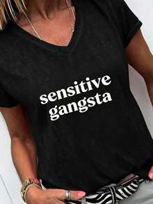 Sensitive Gangsta  Quote T-Shirt Meme God Forbid L'm A Sensitive GangsterGraphic Tee,ImAMommyMamacita T-Shirt Gift For Hereasterback To Schoolvacation - Black2 - 查看 1