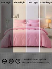 Solid Color Skin-Friendly Brushed Duvet Cover Set 3pcs (1*Duvet Cover + 2*Pillowcases, No Filling), Machine Washable, All Season, Suitable For Bedroom, Soft And Comfortable - Baby Pink - View 11