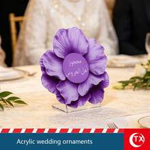 TX 2D Floral Acrylic Table Reserved Sign, Arabic Text Bride's Side Family Reserved Card, Muslim Henna Bride Party Wedding Reception Table Decor - Multicolor - View 7