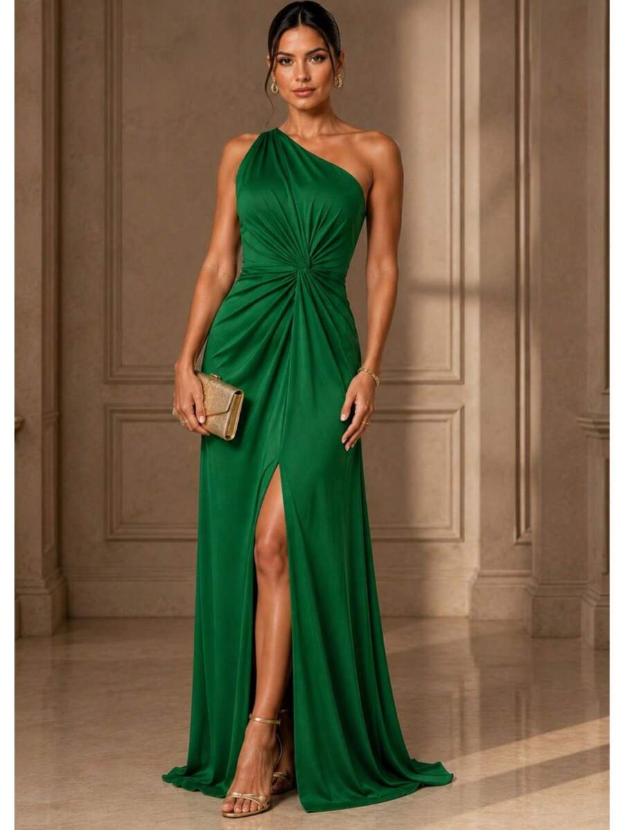 Bridesmaid Dress Guests Promotion Knot Olive Green Fuchsia Black Lilac Terracotta Emerald Royal Red Marsala Navy Without Shine - 綠旗 - 查看 1