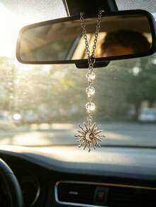 1 pieza Decoración colgante para espejo retrovisor de coche con luna, estrella y sol de aleación y strass, accesorio para interior de coche - A - Ver 2