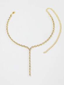 Collier long en forme de Y avec strass et cristal goutte d'eau, chaîne ras-du-cou, bijou pour femme pour soirée - Doré - Voir 2