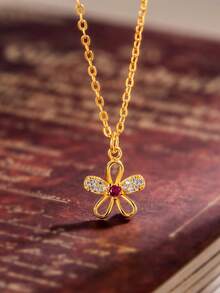 1pc, S925 Sterling Silver, Original Daisy Personalized Pendant, Vintage Elegant Luxury Versatile Necklace, Suitable For Women's Daily Wear, Commuting, Dating. Silver Net Weight: 1.9g. - Gold - View 5