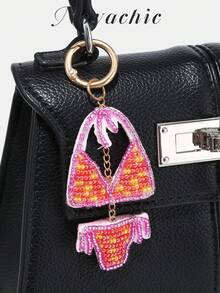 Novachic 1PC Fun Handmade Beaded Flower Decor Rhinestone Beaded Bag Charm, Suitable For Summer Vacation Beach Seaside (Charm Only, No Bag) - Hot Pink - View 2