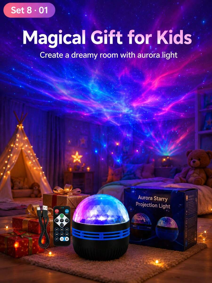 1pc Star & Moon Projection Light, Colorful Starry Sky Moon Projection | Suitable For Bedroom, Living Room, Bedside, Room Decor | USB Powered
