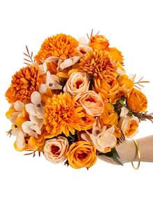 1 pieza Bola de rosa artificial con crisantemo, adecuada para decoración del hogar, decoración de fiestas, decoración de bodas, centro de mesa, decoración de la sala de estar, decoración de otoño, Día de San Valentín, Halloween, regalo de cumpleaños, ceremonia de graduación y otras ocasiones - naranja - Ver 4